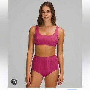 Lululemon Pink Ribbed Square Neck High Waist Bikini Swimsuit size Small S B/C